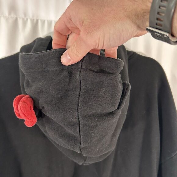 Hello Kitty X Forever 21 Hoodie Women's Large Black Cat Ears Bow Pullover - Picture 9 of 11